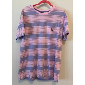 U.S. Polo Assn. Pink & Blue Striped Crew Neck T-Shirt With Pocket Large
